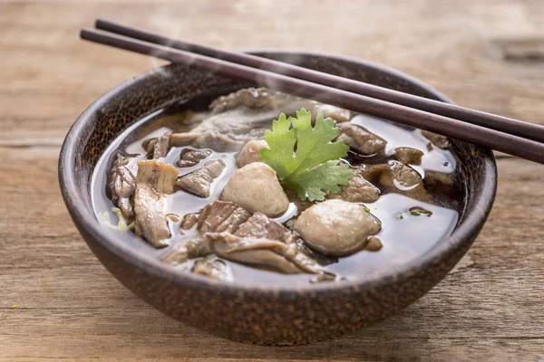Beef Noodle Soup,Close up of a wooden bowl — Stock Photo, Image