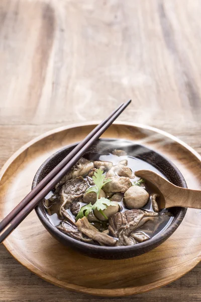 Beef Noodle Soup,Close up of a wooden bowl — Stock Photo, Image