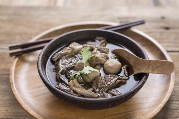 Beef Noodle Soup,Close up of a wooden bowl — Stock Photo, Image