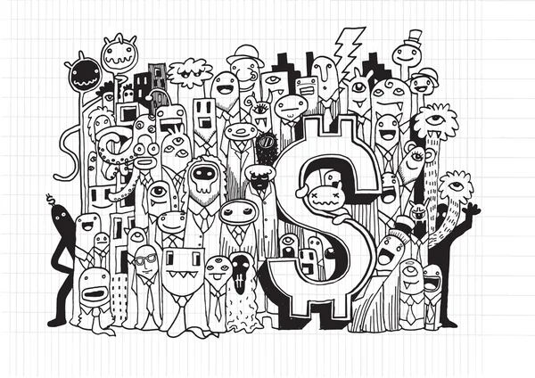 Crazy doodle pieniądze, retro rysunek styl — Wektor stockowy