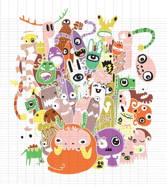 Canavarlar ve sevimli uzaylı dostu vektör çizim