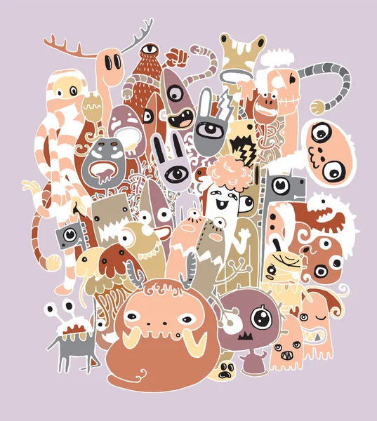 Canavarlar ve sevimli uzaylı dostu vektör çizim