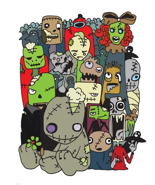 Ilustración vectorial del conjunto de personajes de Cute Zombies. illus vectorial — Archivo Imágenes Vectoriales