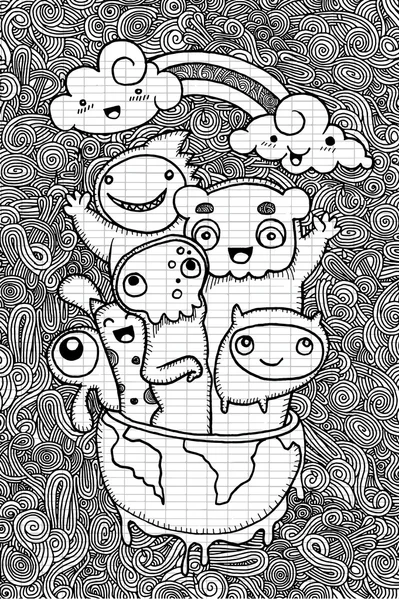 Doodle Desenhos animados bonitos Terra feliz. Terra fundo dia — Vetor de Stock