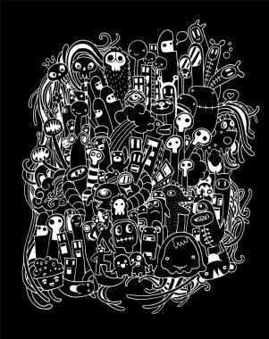 Elle çizilmiş yabancılar ve canavarlar karikatür doodle