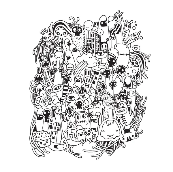 Χέρι συντάσσονται αλλοδαπών και τέρατα γελοιογραφία doodle — Διανυσματικό Αρχείο