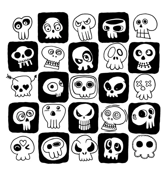 Hand drawn Skulls doodles vector set — Stock Vector