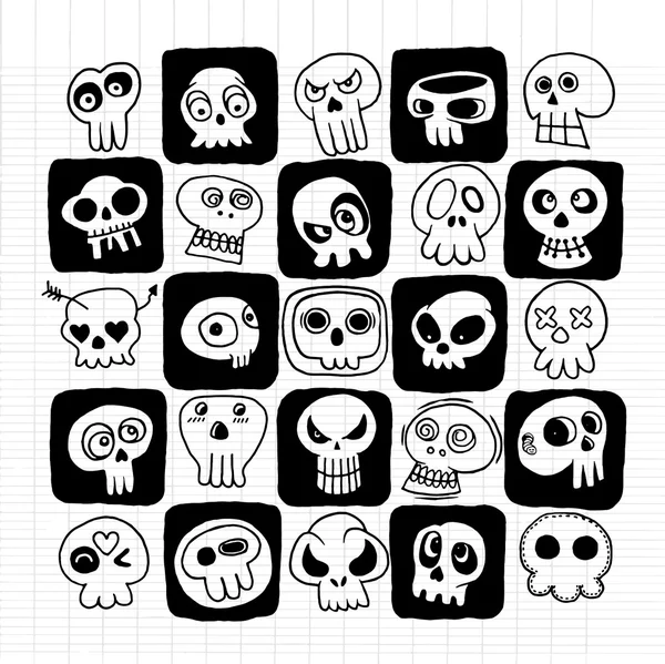 Calaveras dibujadas a mano garabatos vector conjunto — Vector de stock