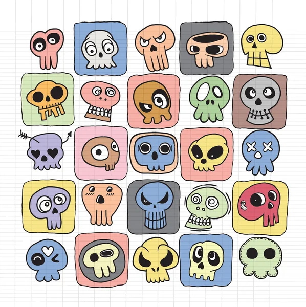 Calaveras dibujadas a mano garabatos vector conjunto — Archivo Imágenes Vectoriales