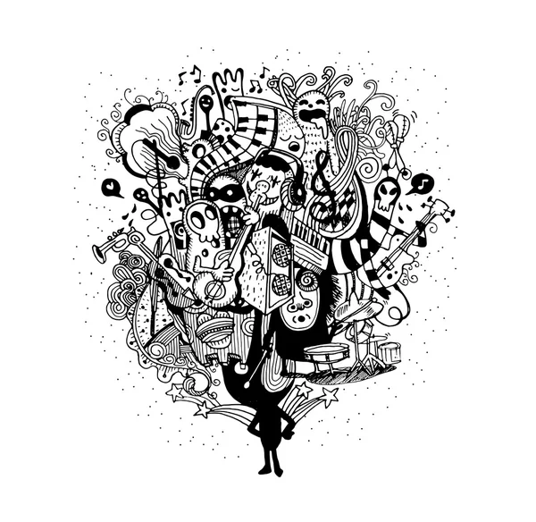 Müzik el oynamaya canavar grup tarzı çizilmiş — Stok Vektör