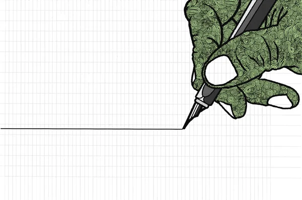 Desenho de linha simples de mão segurando uma caneta —  Vetores de Stock