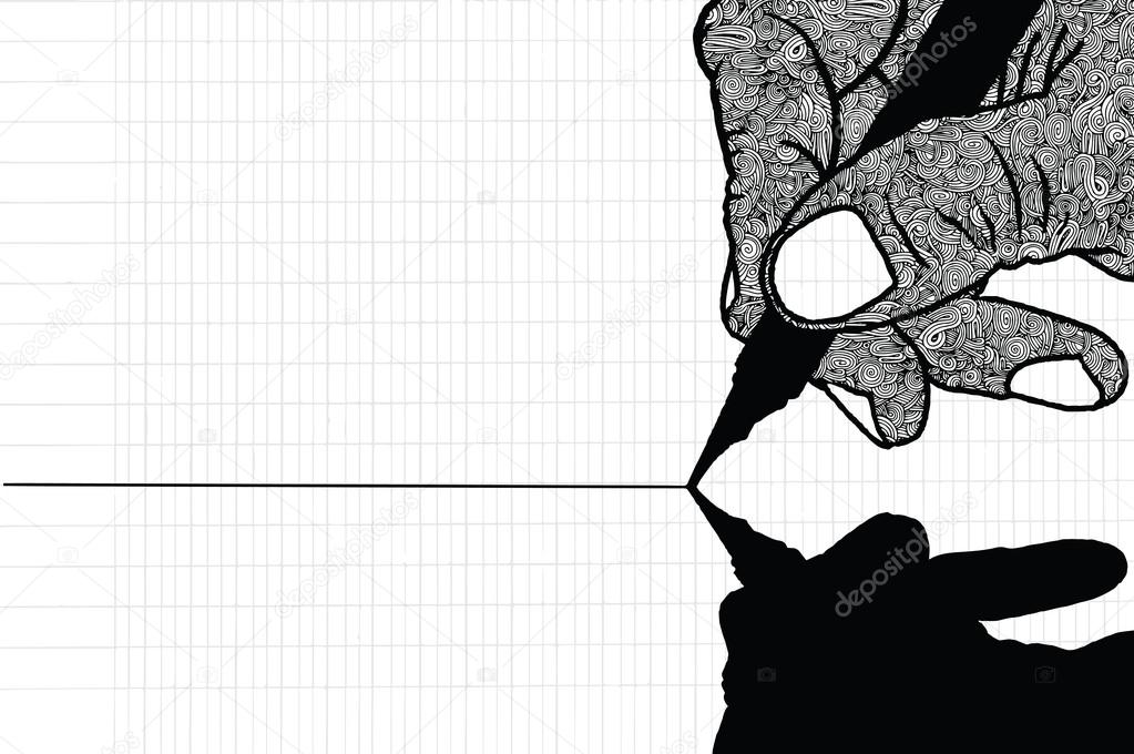 Dessin Au Trait Simple De Main Tenant Un Crayon Image