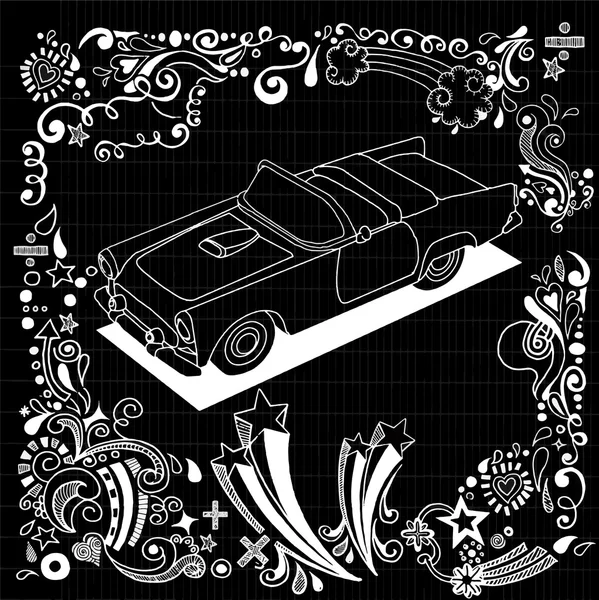 Hand drawing  Vintage car with ornamental — Stock Vector