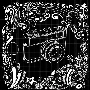 Vintage fotoğraf makinesi ile süs çizim el 