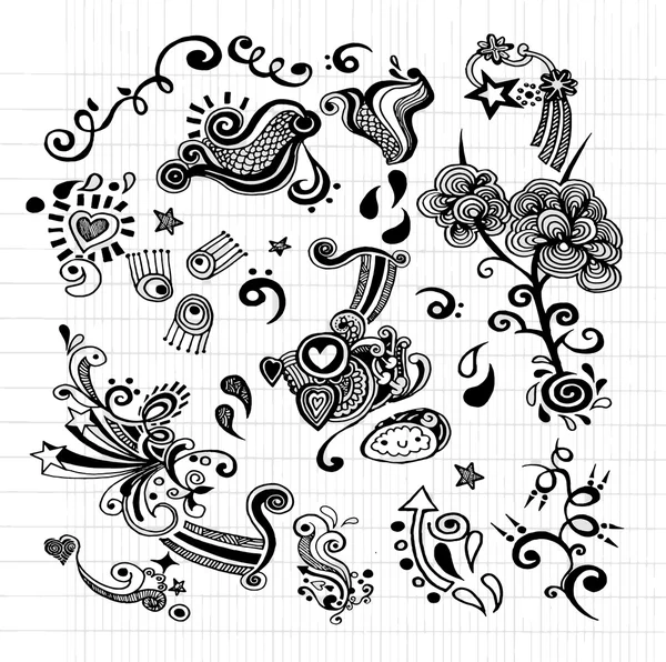 Remolinos y rizos vector doodle elementos — Archivo Imágenes Vectoriales