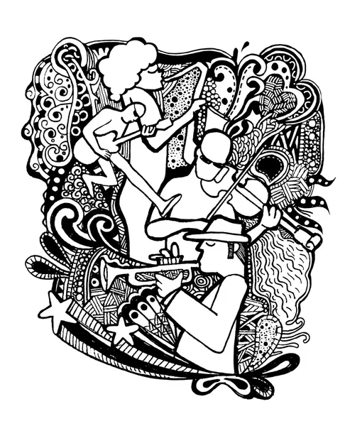 El çizimi karalamalar müzisyenler ile süs — Stok Vektör