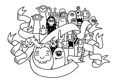 El çizim sevimli canavar tasarım