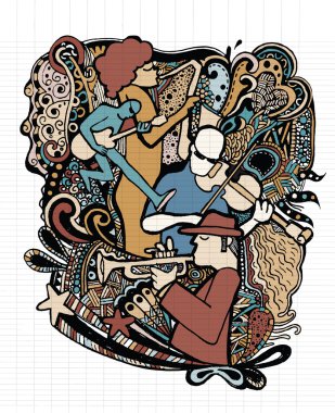Hand drawing Doodles musicians with ornamental clipart