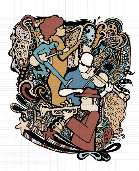 Ручной рисунок Дудлс музыкантов с декоративными — стоковый вектор