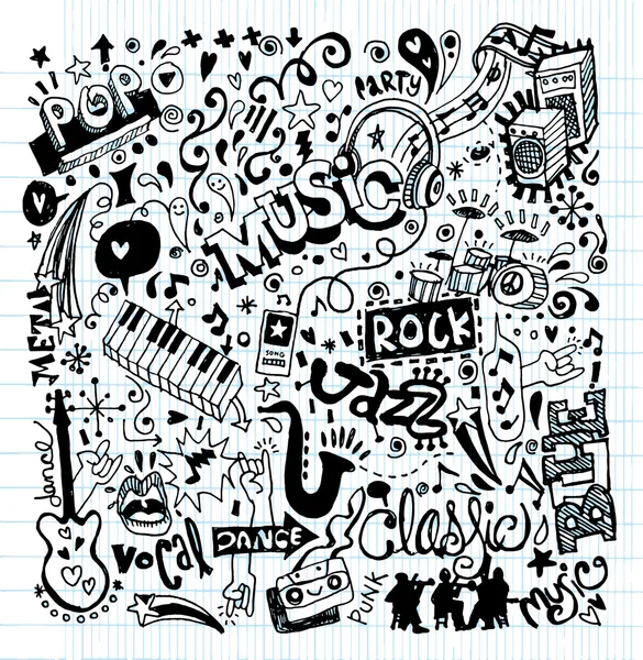 Música Fundo, Desenho à mão Doodle — Vetor de Stock