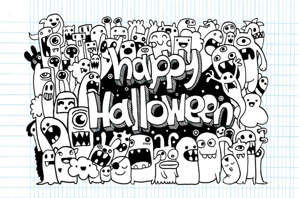 Hand drawn doodle Halloween happy Monster — ストックベクタ