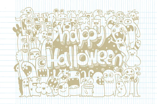 Doodle desenhado à mão Halloween feliz monstro —  Vetores de Stock