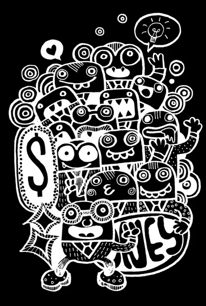 Doodle loco Dinero, estilo de dibujo doodle — Vector de stock