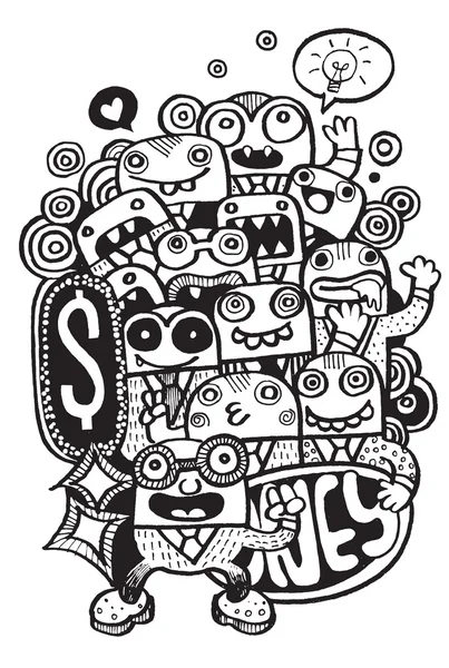 Dinheiro doodle louco, estilo de desenho doodle — Vetor de Stock