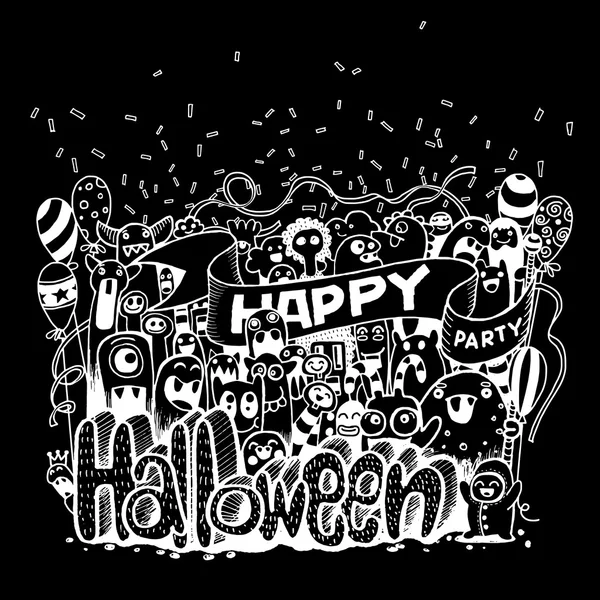 Mão desenhada de um feliz Monstros desenho animado doodle celebração Halloween — Vetor de Stock