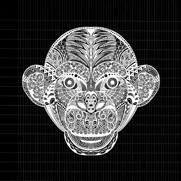 Dibujo a mano cabeza de mono avatar, signo del zodíaco chino — Vector de stock