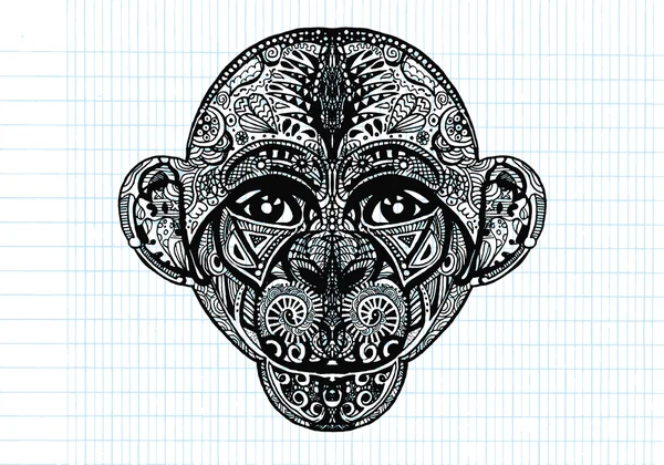 Hand Monkey hoofd avatar, Chinese dierenriemteken tekenen — Stockvector