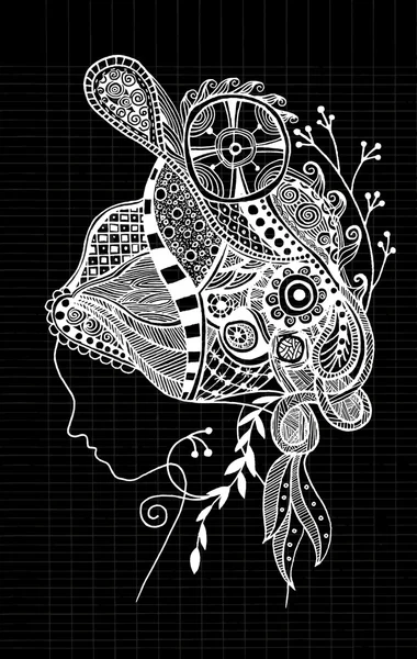 Zentangle estilizado hermoso rostro de mujer — Vector de stock