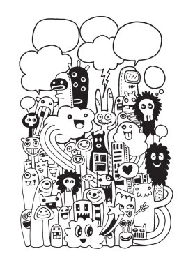 Canavarlar Canavarlar çizilmiş koleksiyonu vektör çizim