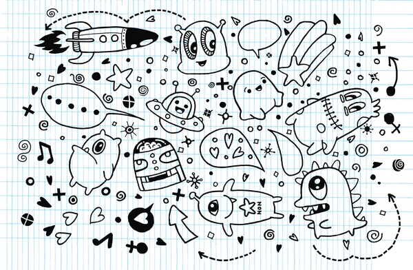 Disegnato a mano Alieni e mostri cartoon doodle — Vettoriale Stock