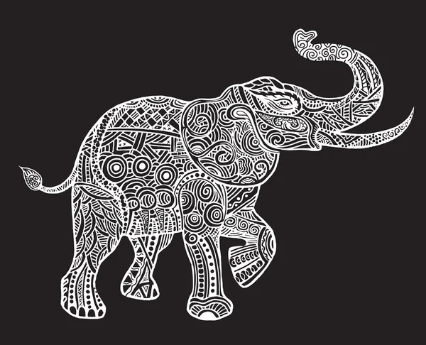 De gestileerde een olifant, Hand Drawn kant illustratie geïsoleerd — Stockvector