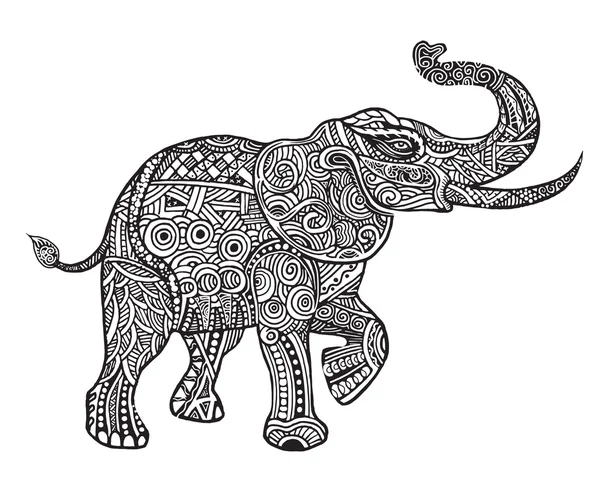 De gestileerde een olifant, Hand Drawn kant illustratie geïsoleerd — Stockvector