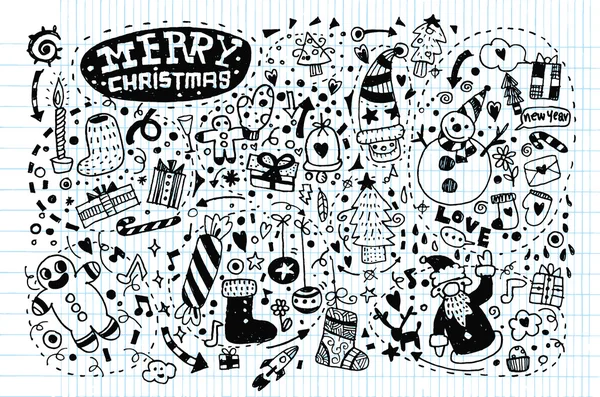 Mão desenhado ícone de Natal conjunto doodle — Vetor de Stock