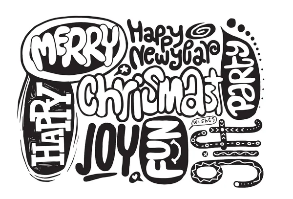 Hand Zeichnung Doodle flaches Design Weihnachten Wörter — Stockvektor