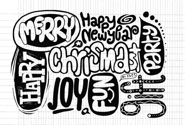 Disegno a mano Doodle Flat Design parole di Natale — Vettoriale Stock