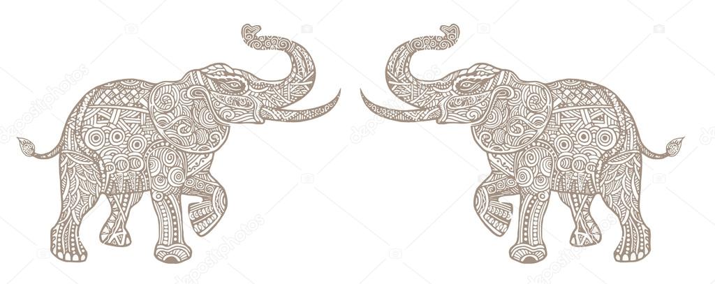The stylized an elephant,Hand Drawn lace illustration isolated