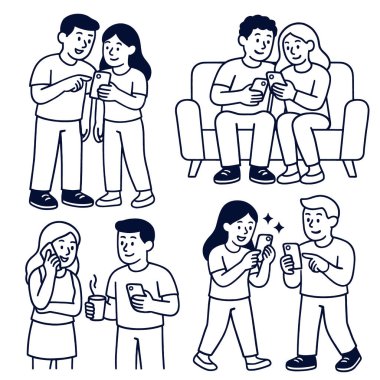 Farklı durumlarda akıllı telefon kullanan münferit katmanlı hat hatları.