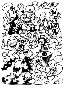 A doodle monster cartoon black and white abstract playful creative fun quirky art