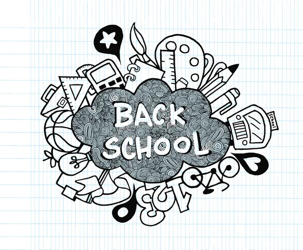 Freehand dibujo artículos de la escuela — Vector de stock