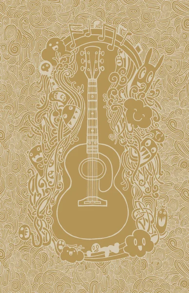 Dessin à la main Guitare acoustique Doodle, Plat Design — Image vectorielle