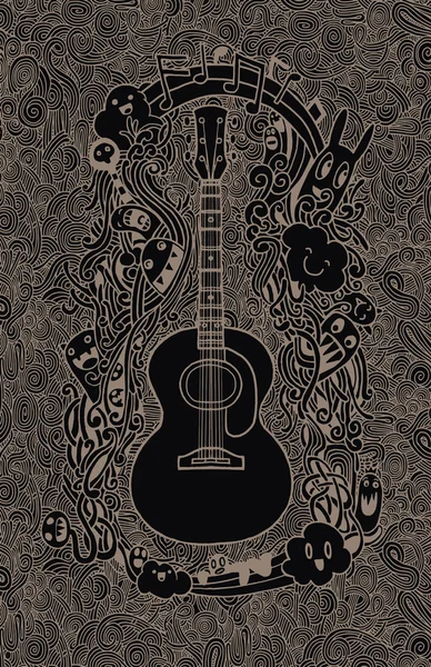 Disegno a mano Doodle chitarra acustica, Design piatto — Vettoriale Stock