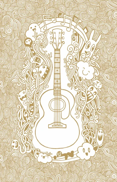 Handzeichnung Doodle Akustikgitarre, flaches Design — Stockvektor