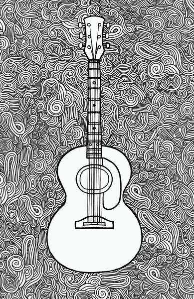 Rysunek Doodle gitara akustyczna, Płaska konstrukcja — Wektor stockowy