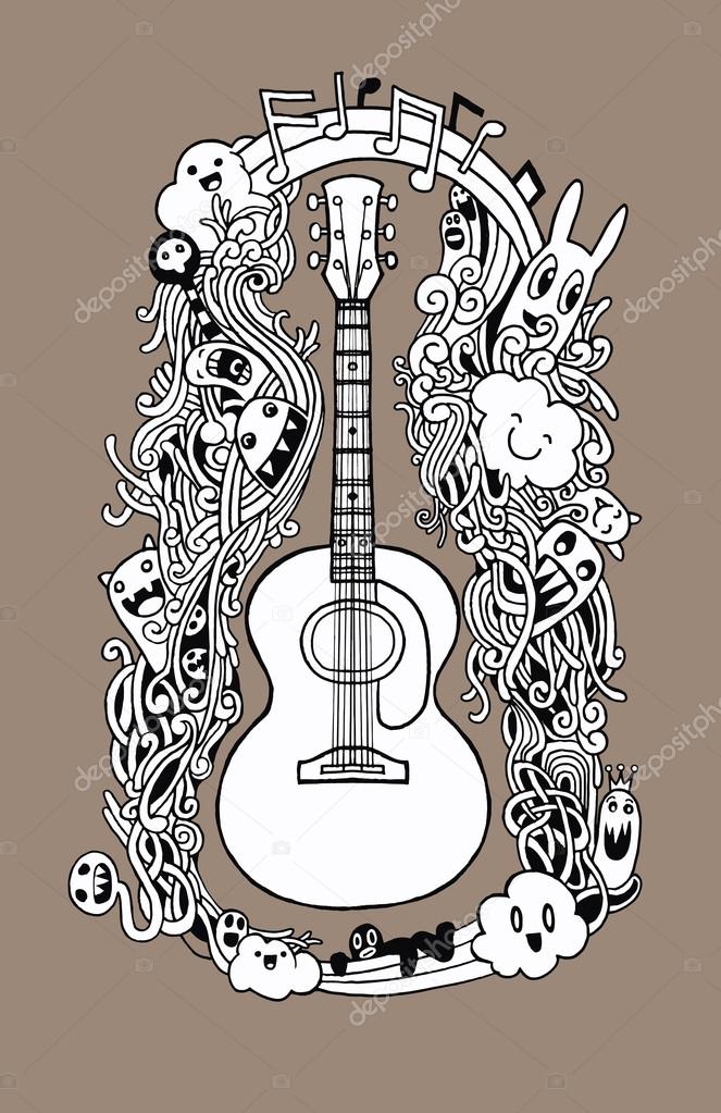 Hand drawing Doodle acoustic guitar,Flat Design Stock Vector Image by