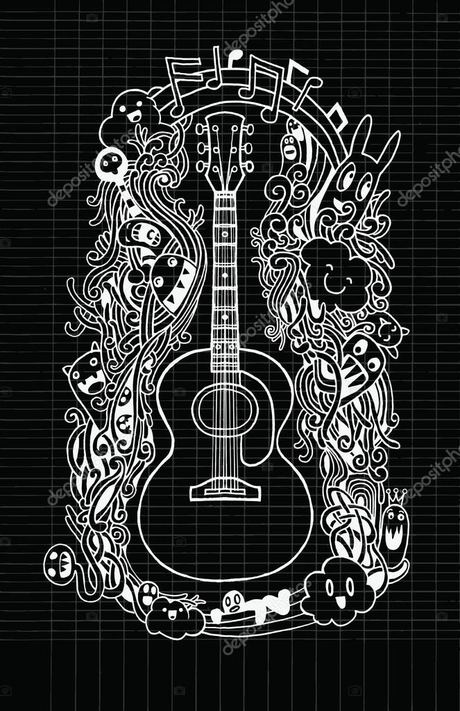 Hand drawing Doodle acoustic guitar,Flat Design Stock Vector Image by