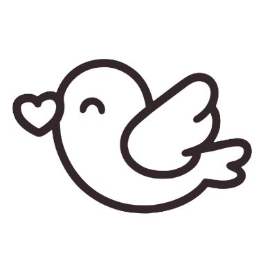 Bir aşk kuşu kalbi ikonu, nazik aşk kuşu kalp aksanıyla çizer, sevimli minimalist siyah